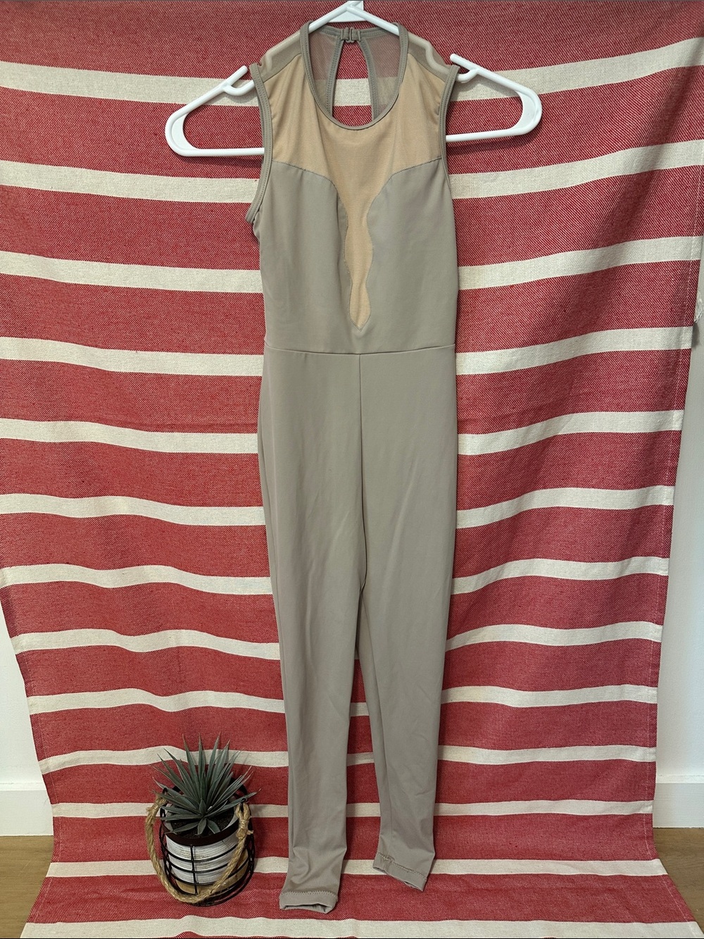 Dance Costume Girls Sleeveless Taupe Mesh Inserts